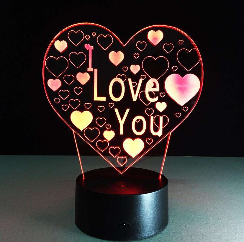Romantic Love 3D Acrylic Led Lamp Girl's Room Night Light Table Lamp ...